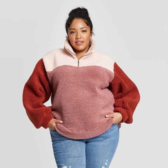Universal Thread Sweaters - Universal Thread Pink Colorblock Sherpa Women's Pullover